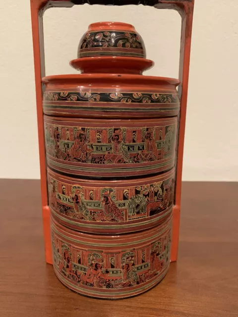 Gorgeous Antique Burmese (Myanmar) Tiffin Box 4-Tiers 6