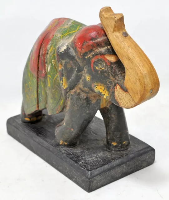 Vintage Madera Elefante Figura Original Antiguo Mano Tallado