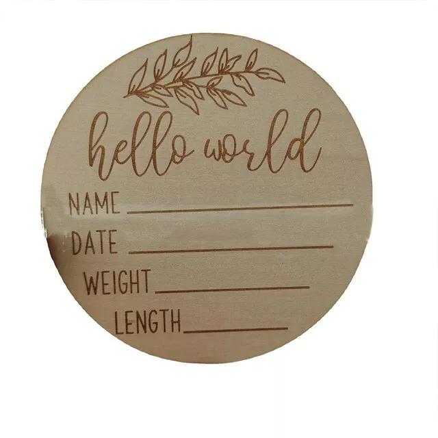 Hello World Baby Birth Announcement Plaque Wooden Disc Introducing Name Card AU