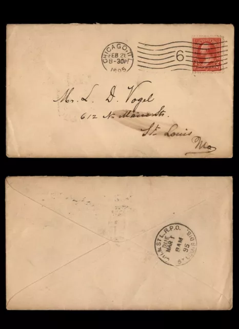 Mayfairstamps US 1895 chicago IL to St Louis MO RPO Backstamp Cover aah_97105