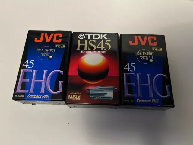3 x VHS-C VHSC Camcorder Video Tapes 2 X JVC EC-45 & 1 x TDK HS45 New