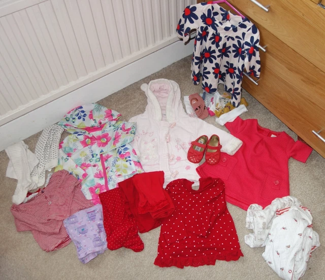Baby Girl Clothes Bundle 6-9m Coat Red Shoes Tights Next TU F&F Socks Sleepsuits