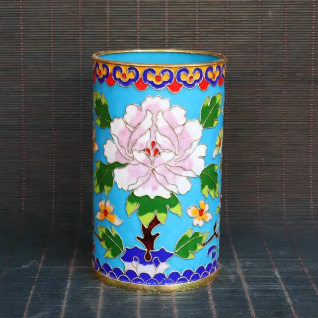 5" Old Chinese Copper Enamel Handmade Flower Exquisite Brush Pots Collect Gift
