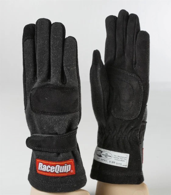 Racequip Driving Gloves 355 2-Layer Nomex/Leather Black Men's Med SFI 3.3/5 Pair