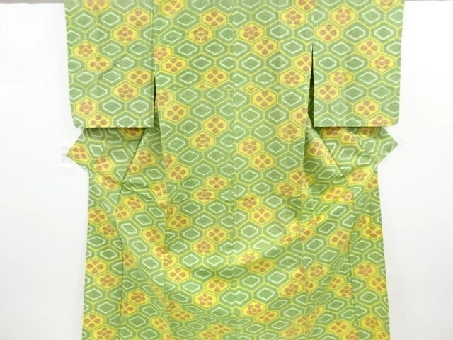 6801298: Japanese Kimono / Vintage Unused Hitoe Juban / Woven Flower Kikko Patte