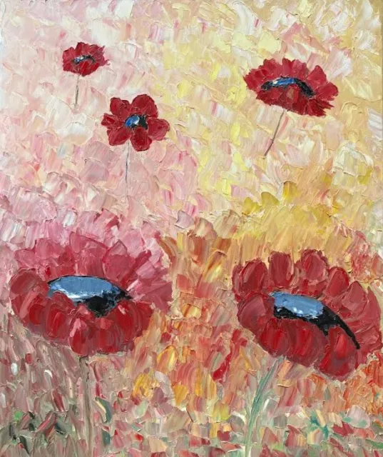 Original Abstract Oil Painting On Canvas Poppy Grace Textured  impasto