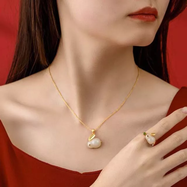 Jewelry Chinese New Year Necklace Nephrite Ring Rabbit Necklace Women Pendant