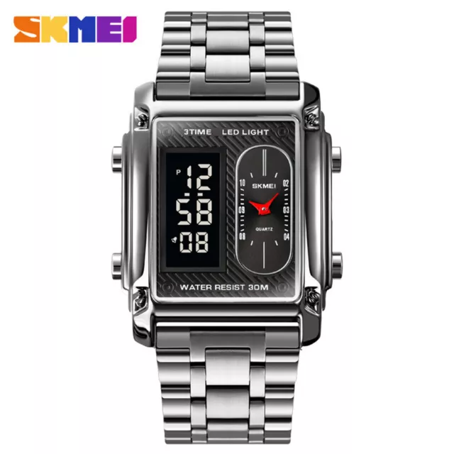 SKMEI Men Watch Rectangle Dial Steel Digital Watch Fashion Boys Sport Wristwatch