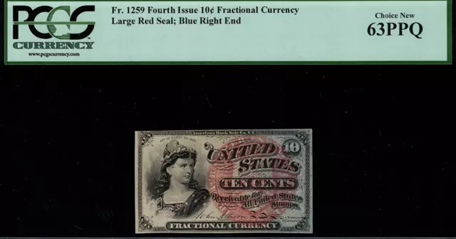 Fr-1259 $0.10 Fourth Issue Fractional Currency - 10 Cents - Graded PCGS 63PPQ