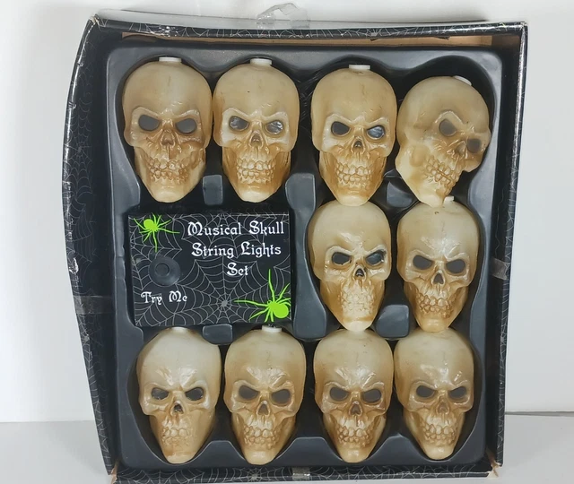 Gemmy Halloween Skull String Lights 9'L Color Changing & Musical Haunted House