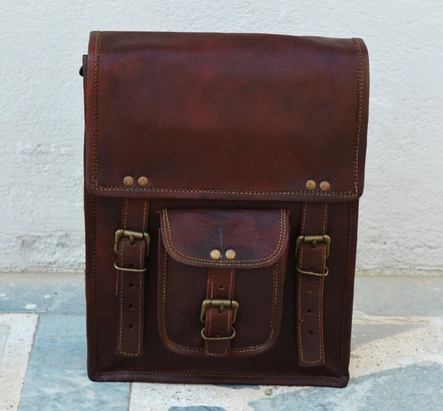 New Vintage Men's Satchel Small Messenger Shoulder Crossbody Bag Brown Leather