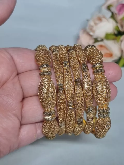 Indian Pakistani 6 Piece Dull Gold look Bangles Set In 2.10