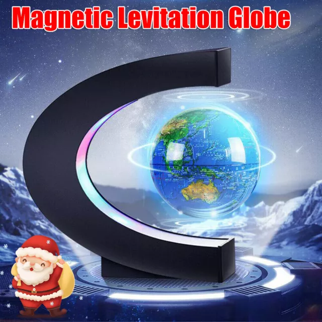 Magnetic Levitating Floating Globe World Map LED C-Shape Lamp Xmas Gift