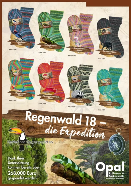 "Opal Regenwald 18 - die Expedition" 100g Sockenwolle 4fach mulesingfrei
