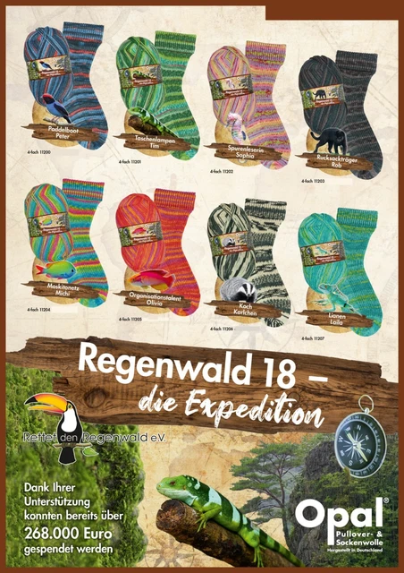 "Opal Regenwald 18 - die Expedition" 100g Sockenwolle 4fach mulesingfrei