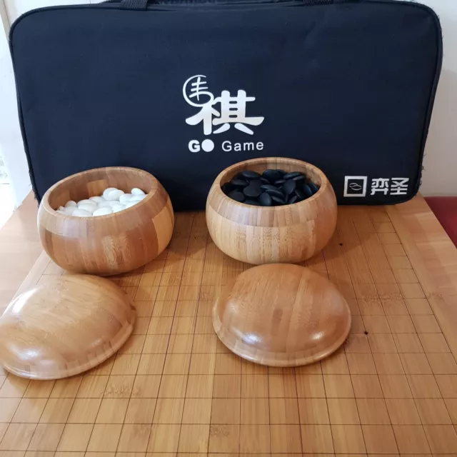 Japanese Chinese Wooden Go Board IGO Game stones Nachi Complete w/ Carry Bag VGC