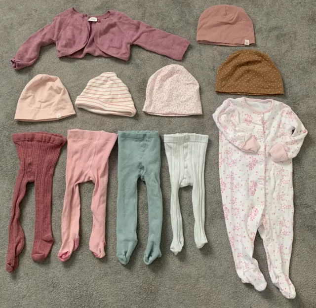 Baby Girls Winter Clothes Bundle 3-6 Months Hats, Tights, Cardigan M&S H&M Next
