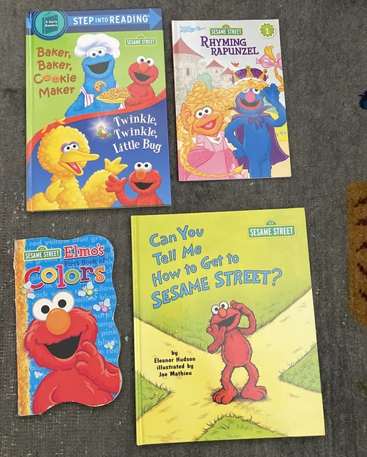 4 SESAME STREET Books, 2 Elmo’s, Rhyming Rapunzel, Baker Baker Cookie