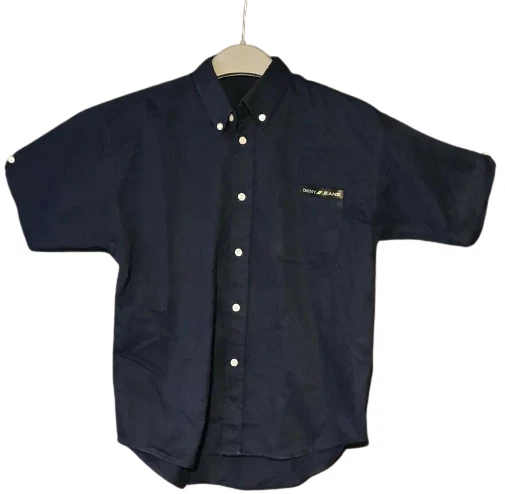 Camicia bambino DKNY Donna Karen manica corta blu navy misto cotone 7-8 anni