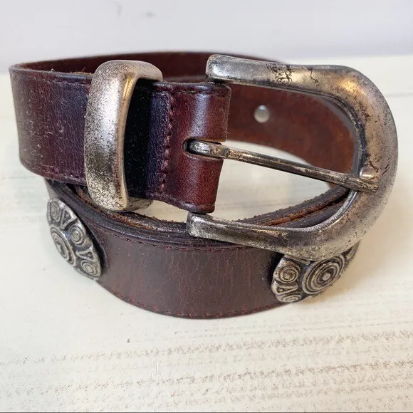 Vintage Pastille Brown Leather Belt Silver Conchos Hardware Women's Size Small