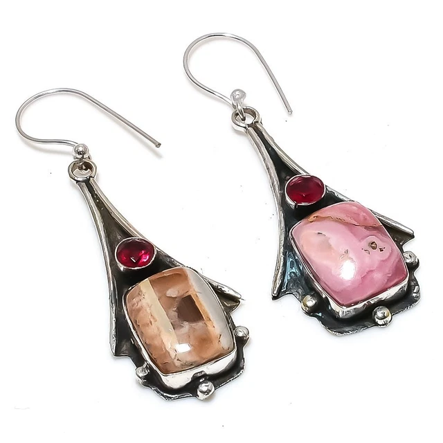 Rhodochrosite, Rubillite 925 Sterling Silver Jewelry Earring 2.32 " m080