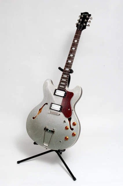 SHINE SEMI ACOUSTIC Guitar 335 Style Electric Silver Sparkle