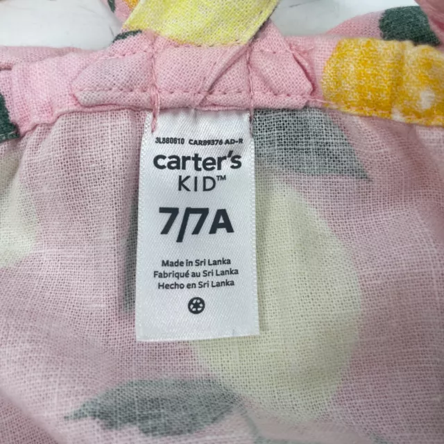 Carters girls size 7/7A Toddler lemon print flutter linen dress pink yellow 3