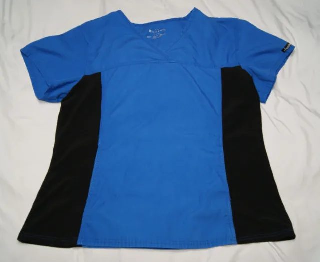 cherokee flexibles women's large scrub top stretch blue v-neck kangaroo pocket