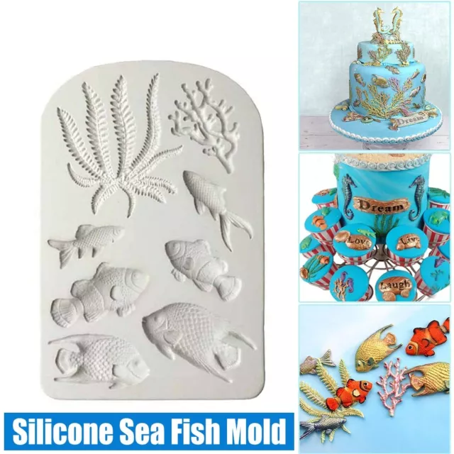 Fish Coral Silicone Fondant Mold Beach Sea Cake Border Decorating Icing Mould