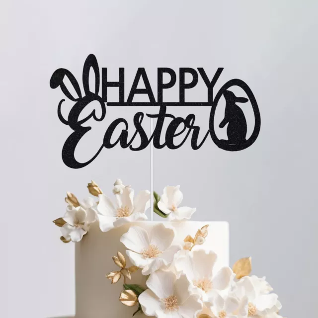 Happy Easter Glitter Cake Topper With Easter Bunny & Egg Party Celebration Decor