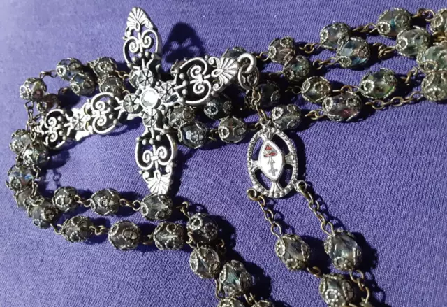 Vintage Rosary Large Cross Glass Encased Beads