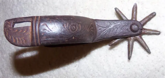 Antique Old West Cowboy Kids Ladies Spur 8 Point 2-1/8" Rowel Engraved Iron