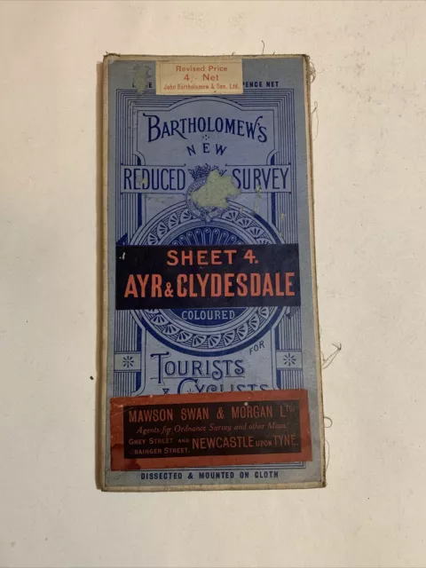 Ayr Clydesdale Vintage Bartholomews Cloth Map 1922 Old Kilmarnock Ayr Muircirk