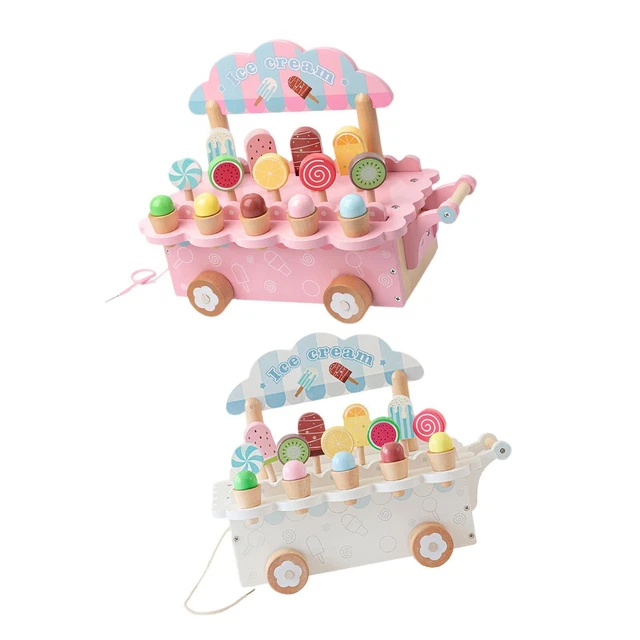 Dreamon Coffret De Glaces En Bois – 21 Pièces – Cônes, Bâtonnets, Argent Factice – Jeu De Rôle Glacier – 3-5 Ans