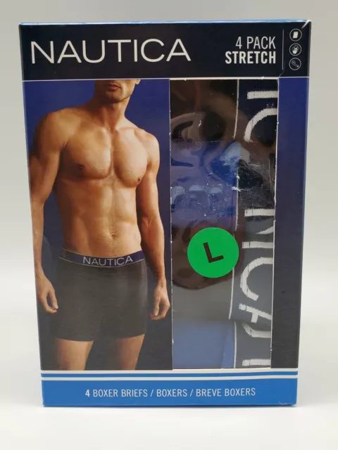 NAUTICA Men's Large XLarge 4 Pack Boxer Briefs Cotton Blue/Black/Prints $42