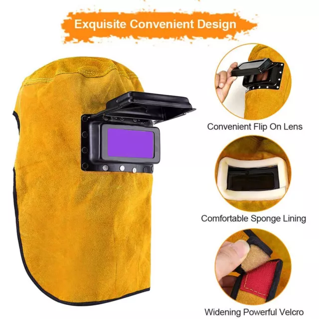 Portable Leather Hood Welding Helmet Mask Solar Darkening Filter Lens Welder New 3