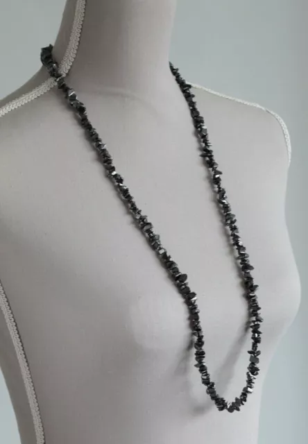 Hematite Long Line Necklace 35" Length ~ 925 Sterling Silver