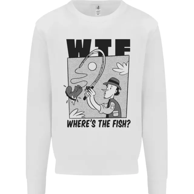 WTF Wheres the Fish Funny Fishing Fisherman Kids Sweatshirt Jumper