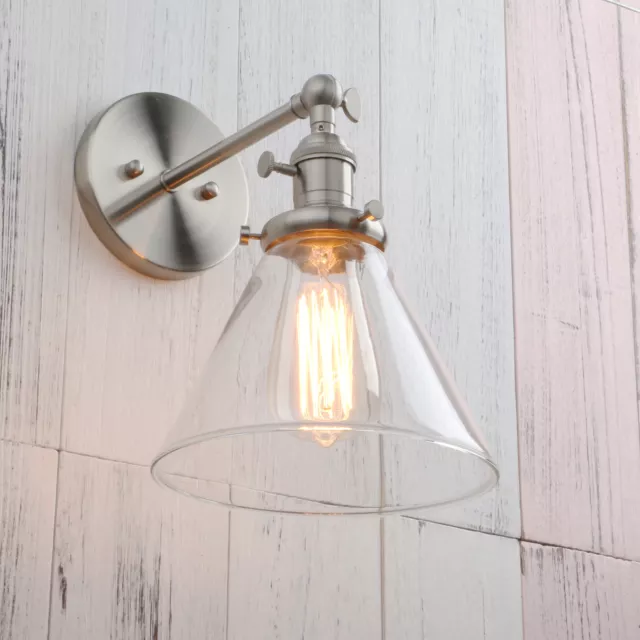 Industrial Vintage Wall Light Filament Sconce Lamp Cone Glass Funnel w/Switches