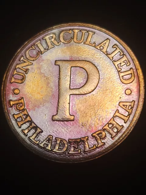 Ddo/ddr Vintage “P” Copper US Treasury Token Medal Philadelphia Mint Toned