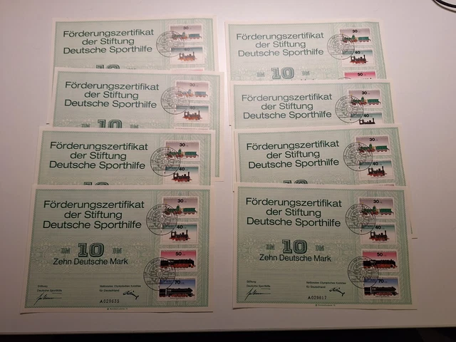 8x Förderungszertifikate der Stiftung Deutsche Sporthilfe Berlin 1975 10 DM
