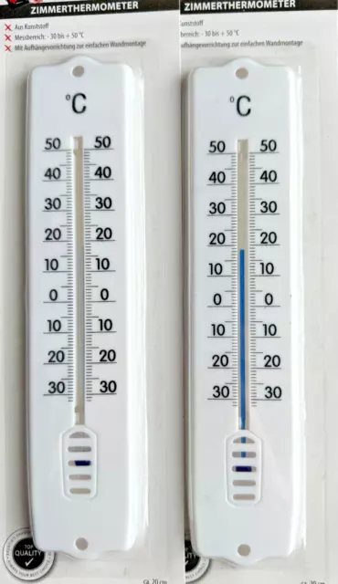 2x Thermometer 20cm Kunststoff Zimmerthermometer Außenthermometer Innen Außen