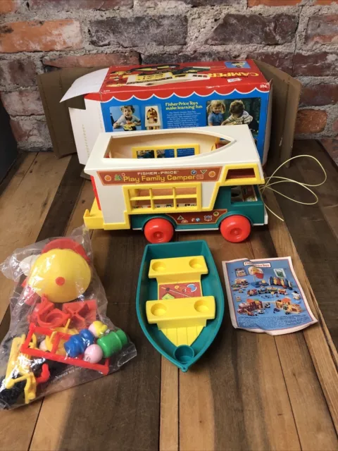 Fisher Price 1972 Play Family Camper 19 Pcs Sealed BAG Original BOX VTG 70s Toy