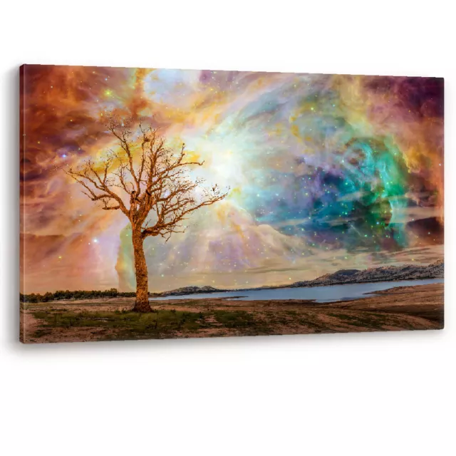 Alien Planet Fantasy Tree Galaxy Framed Luxury Canvas Wall Art Picture Print