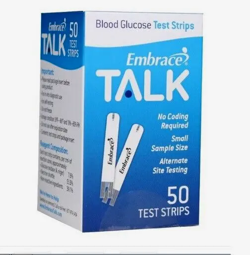 Tiras reactivas de glucosa en sangre para diabéticos Embrace Talk - 50 unidades - * Leer EXP. Fecha *