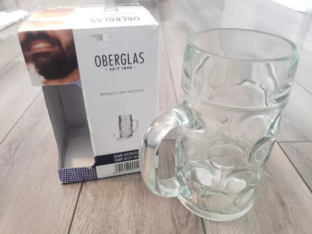 Oberglas Austria 1L 33.8 Oz Heavy Clear Glass Beer Stein Mug Tankard Drinkware