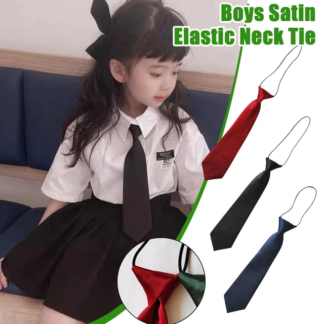 Boys Satin Elastic Neck Tie For Wedding Prom christening Ties Kids Children I8G2