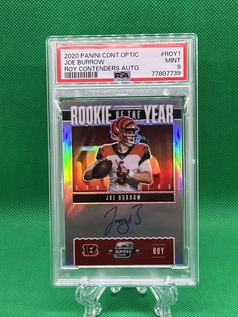 2020 Contenders Optic Joe Burrow RC AUTO SILVER ON CARD Auto /99 PSA 9 Mint!
