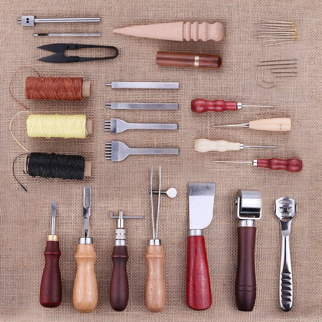 18 piezas/juego de herramientas de procesamiento de vaina de cuero para coser grabado trabajo hecho a mano corte