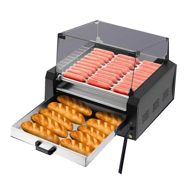 Electric 12/18/24/30 Hot Dog Sausage 5/7/9/11 Roller Grill Cooker Warmer Machine